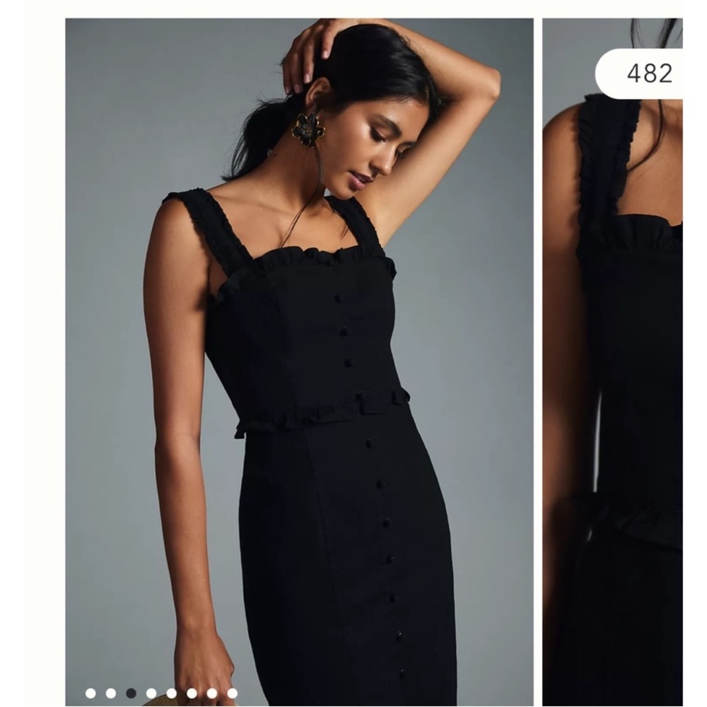 NWT Anthropologie Linden Slim Square-Neck Black Bodycon Midi Dress Size Small - Picture 4 of 16